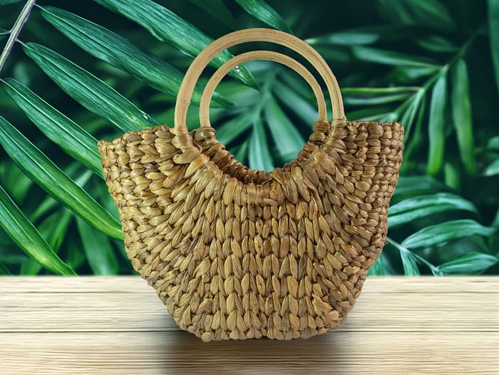 Water hyacinth basket with cane (Small)