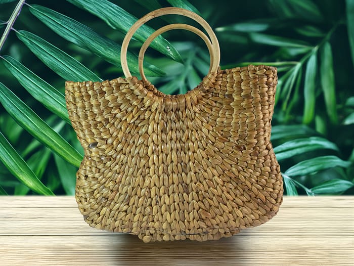 Water Hyacinth basket with cane handle
